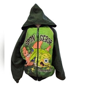 Vintage Nickelodeon SpongeBob SquarePants Kids Green Hooded Windbreaker Boy 8/10